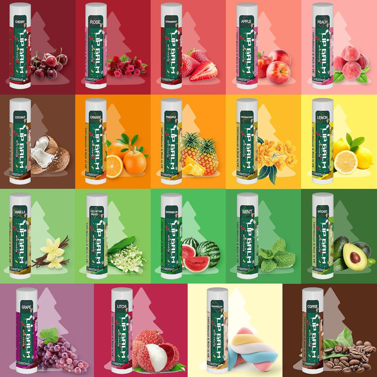 Yopela 76 Pack Christmas Natural Lip Balm Bulk with Vitamin E and Coconut Oil Lip Care Set