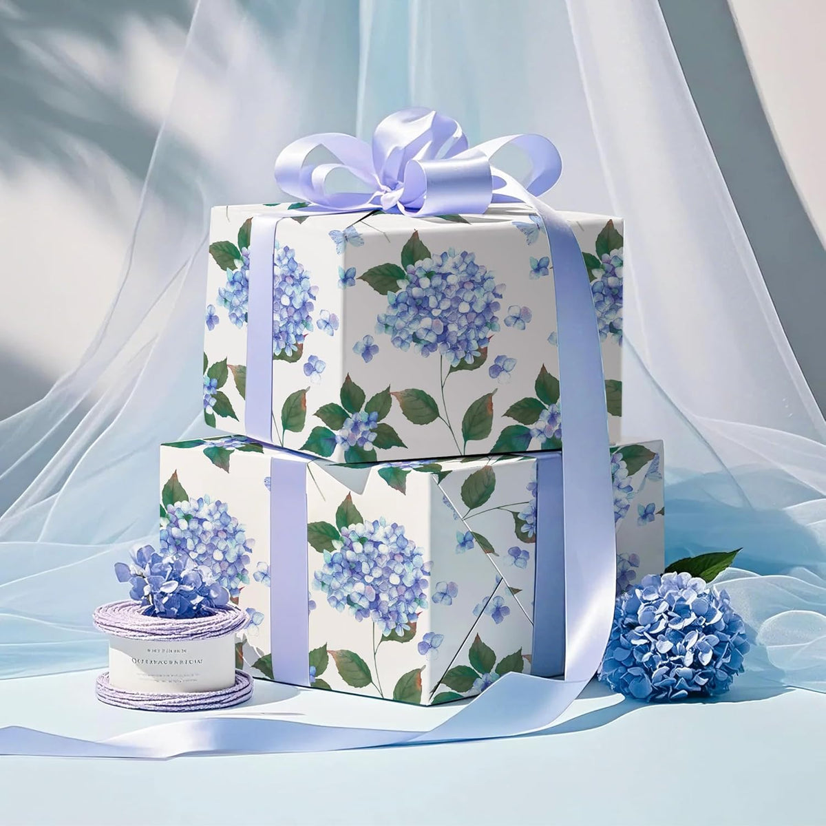 WRAPAHOLIC Kraft Hydrangea Floral Wrapping Paper Roll - Mini Roll - 17 Inch x 16.5 Feet - Hydrangea