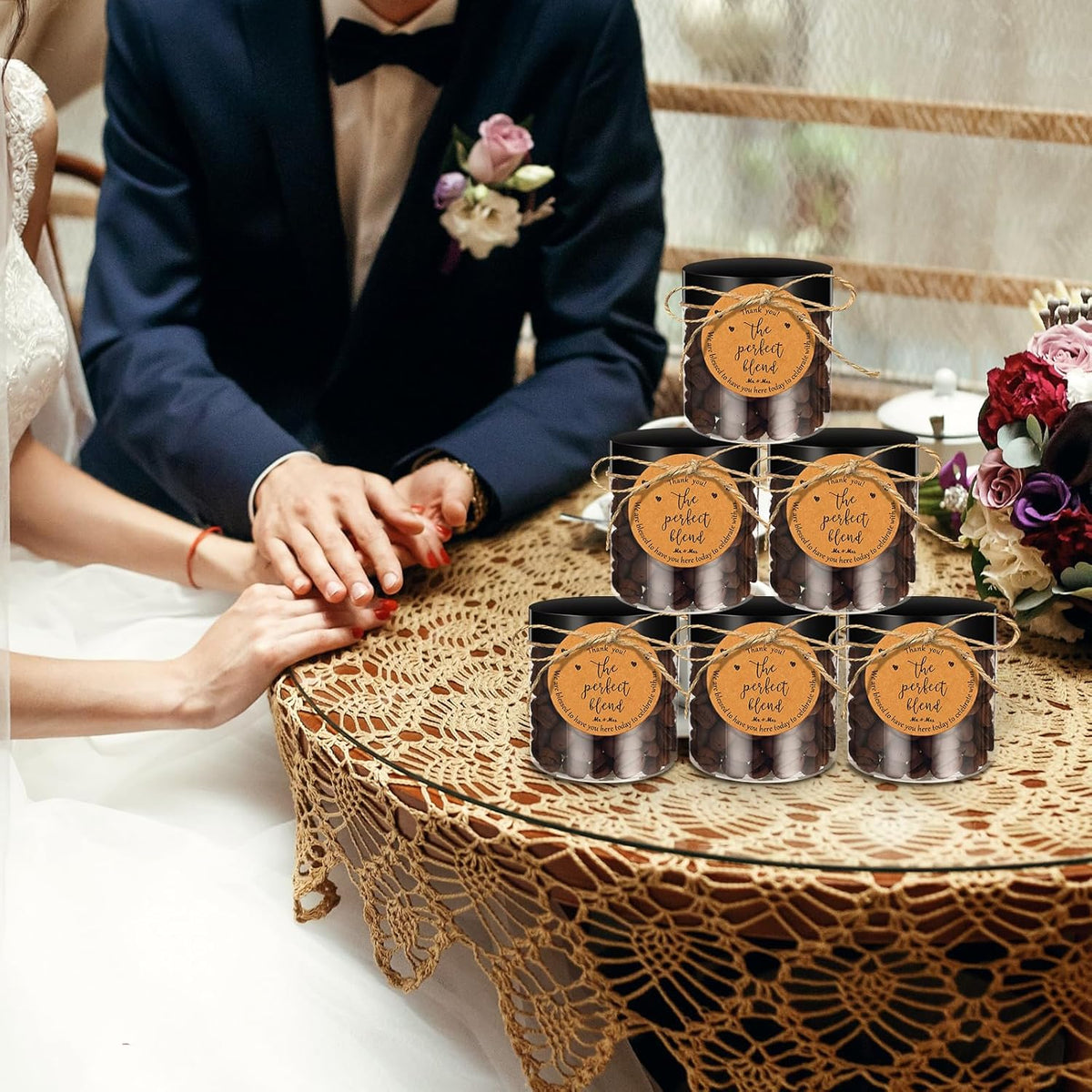 102 Pcs Coffee Bean Wedding Favors for Guests 50 Coffee Bean Jars with Lids 50 Thank You Tags