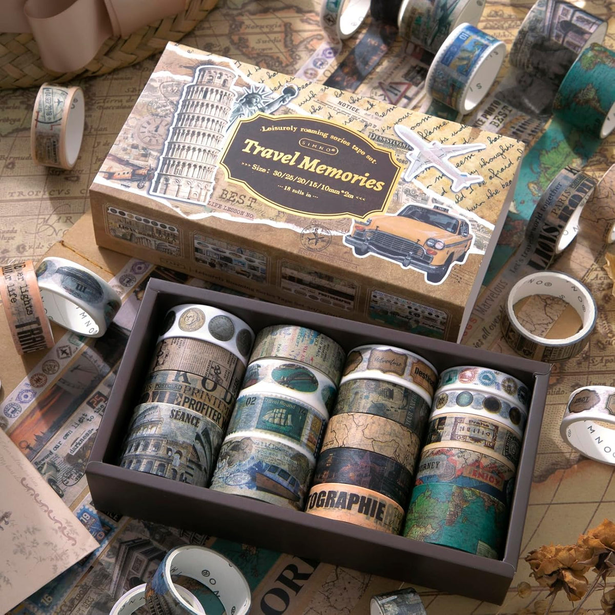18 Rolls Travel Washi Tape Set journaling Tape for Crafts and Journaling DIY Scrapbook Tape for