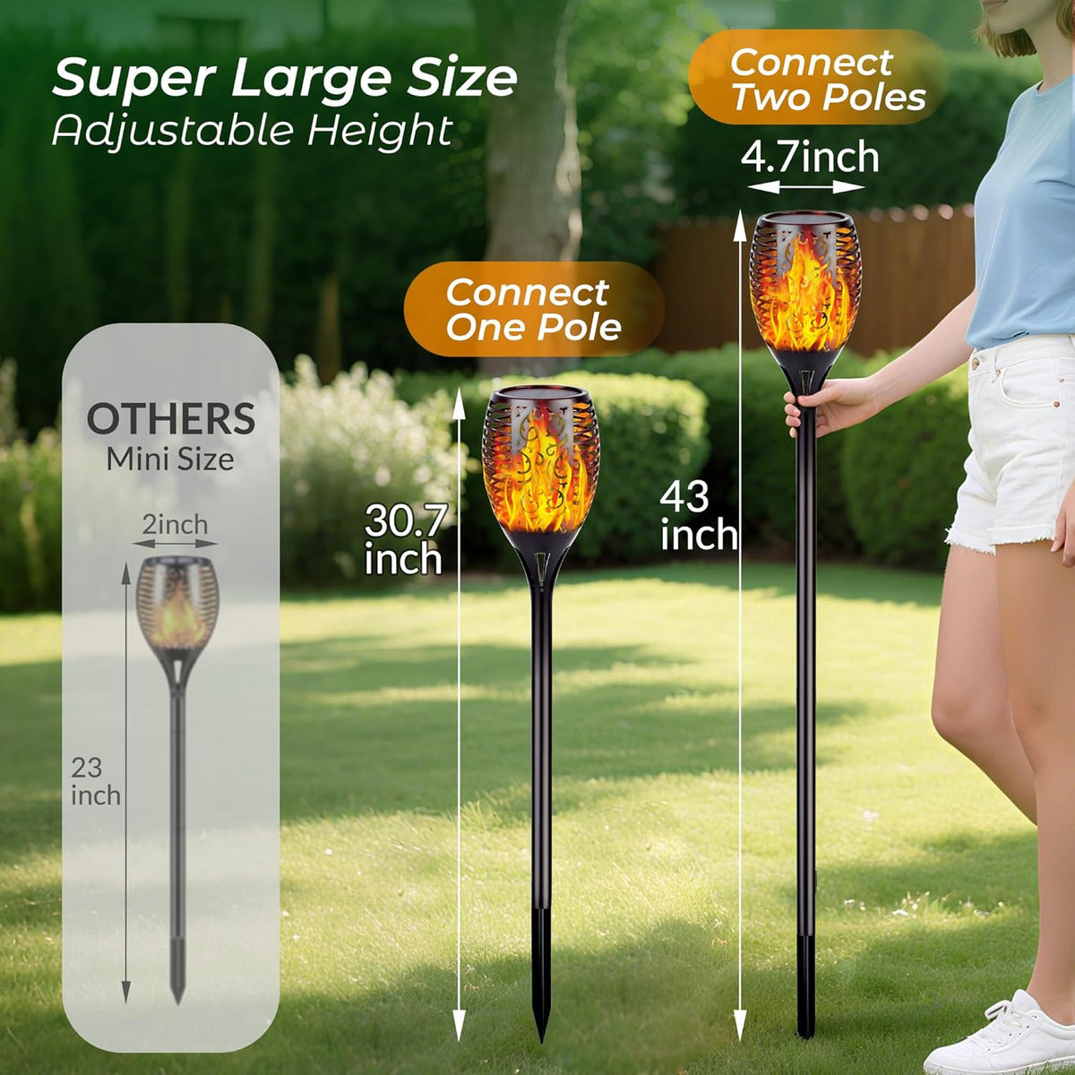 Walensee Solar Tiki Torches with Flickering Flame,96 LED Solar Torch Lights Outdoor Waterproof,43"