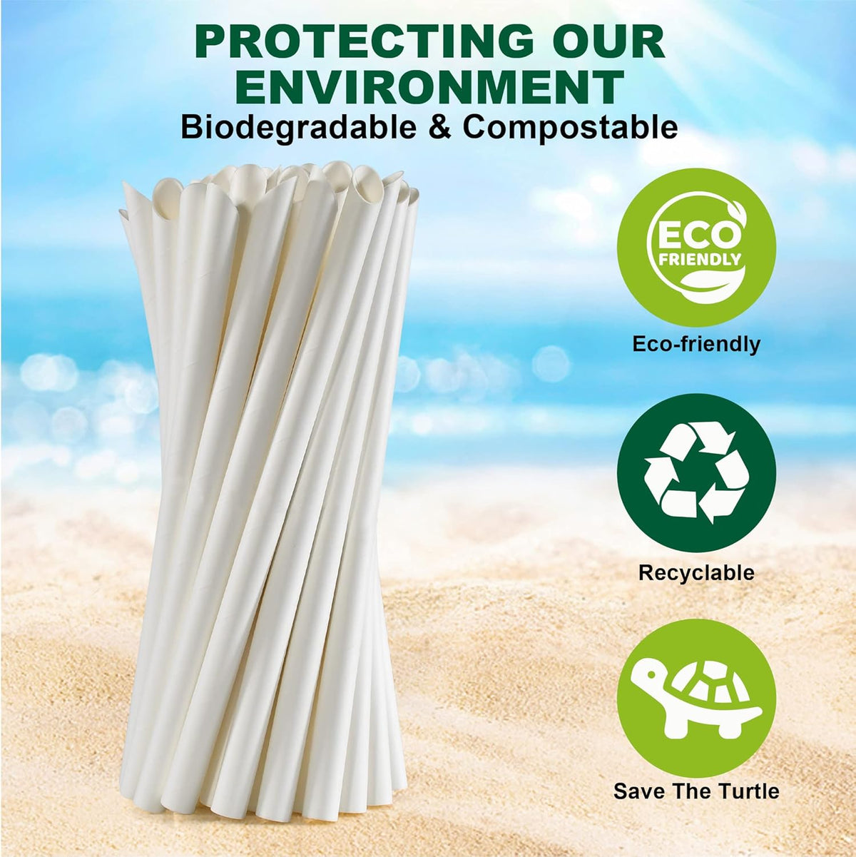 9 Inch Individually Wrapped Disposable White Paper Boba Straws, Bubble Tea Straws 100 Counts