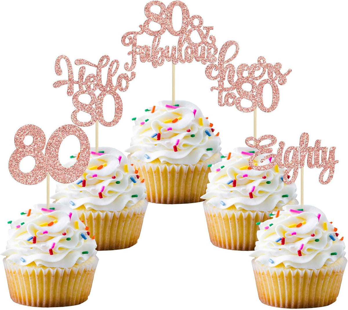 30Pcs Happy 80th Birthday Cupcake Toppers Eighty Cheers to 80 Years Old Birthday Cupcake Picks for
