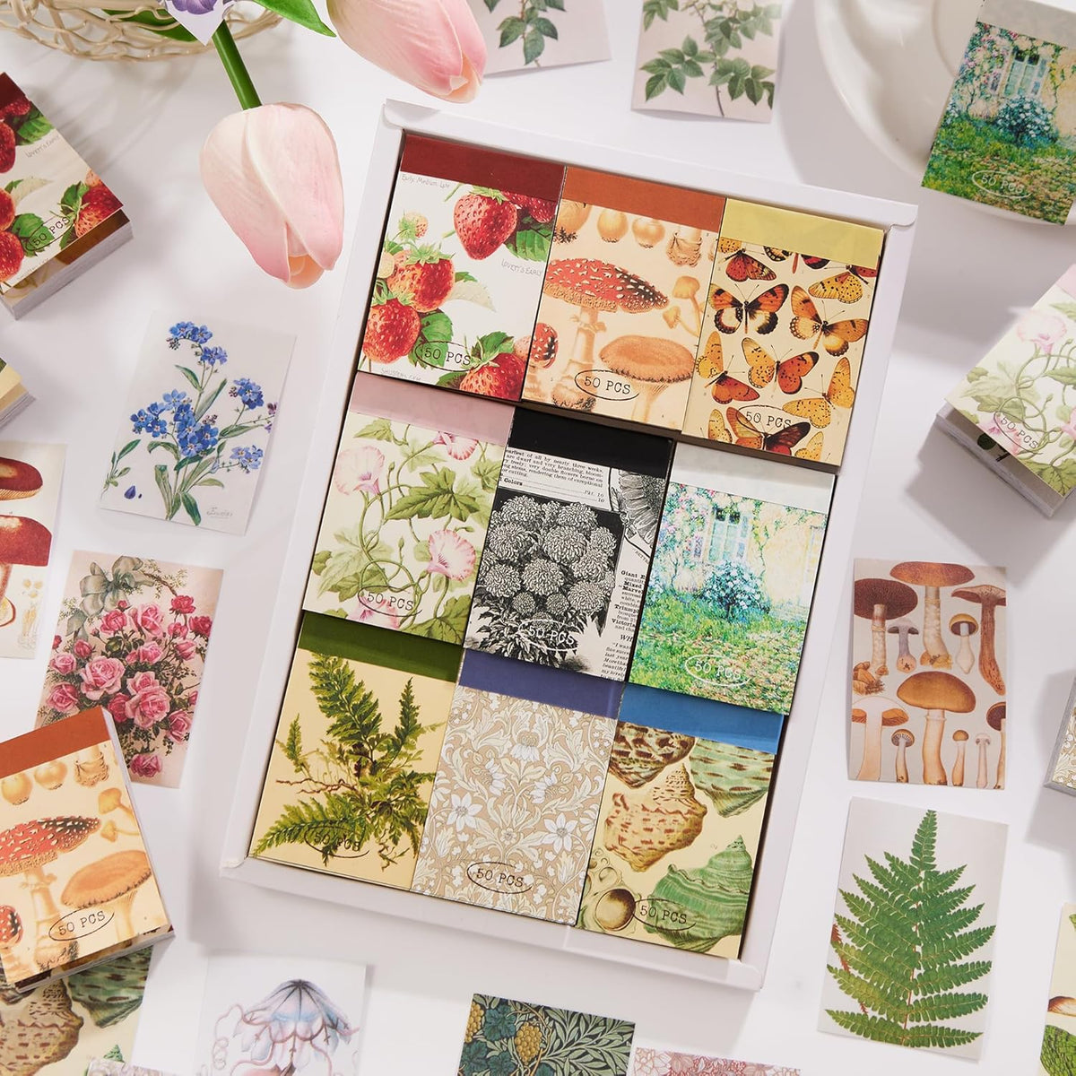 9 Sets 450 Sheets Washi Stickers for Journaling, Plants Fruit Flowers Butterfly Shell Boho Stickers