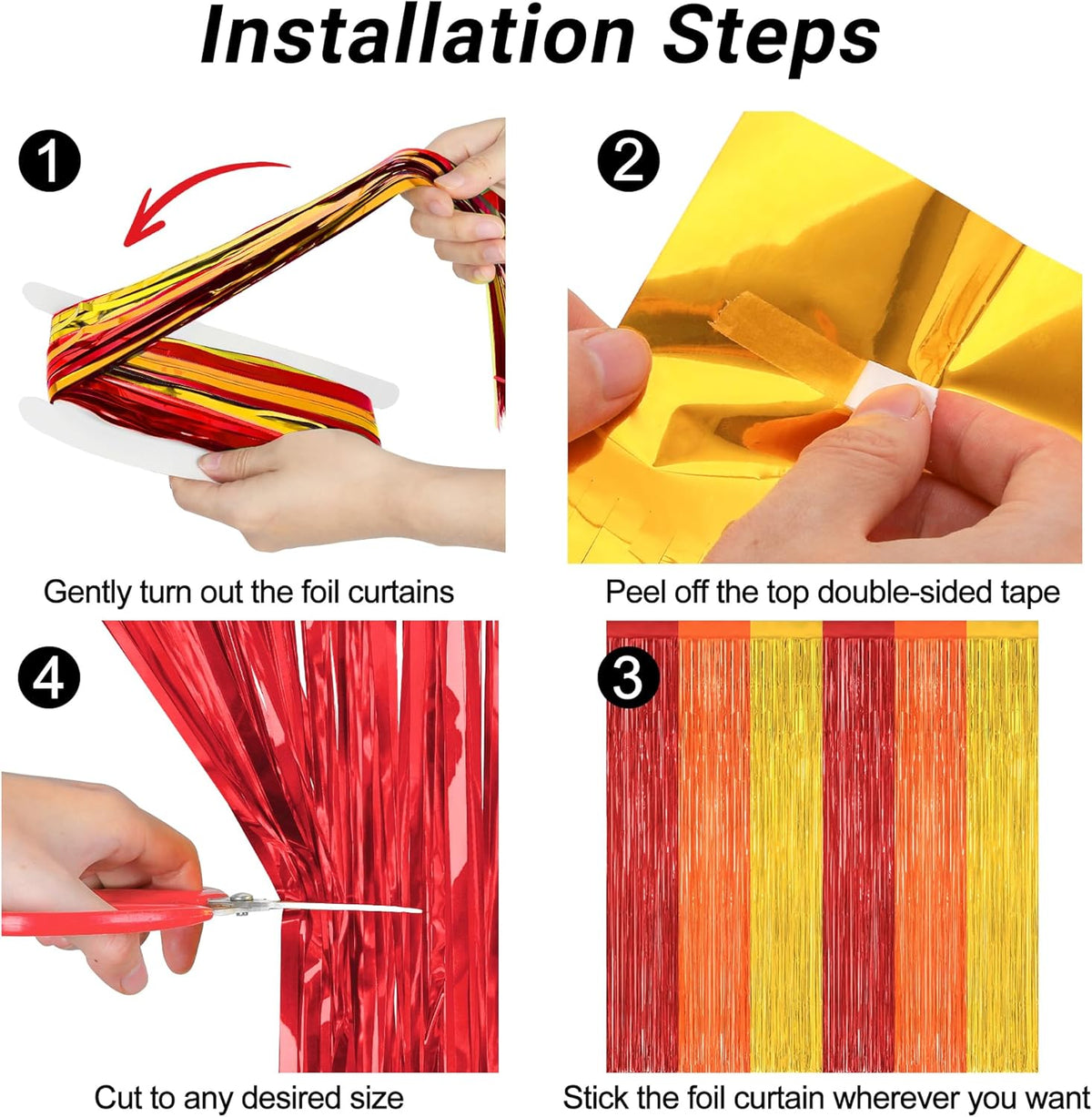 2 Pack Thanksgiving Backdrop, 3.28 FT x 7.05 FT Red Orange Gold Party Streamer, Metallic Fringe