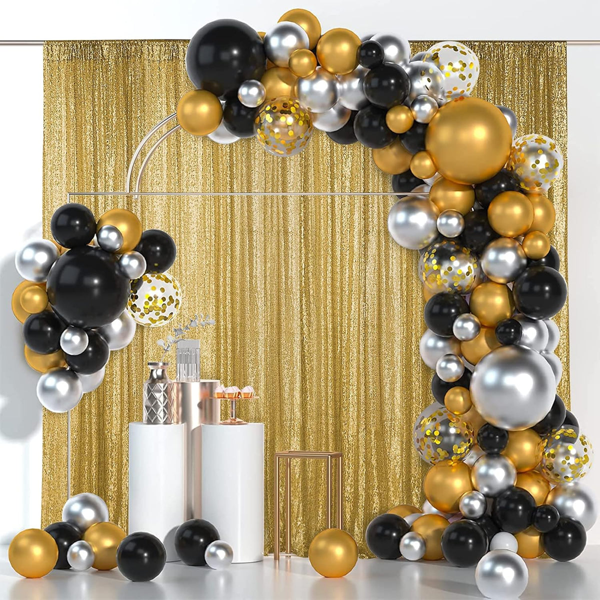 Hahuho Gold Sequin Backdrop Curtain, 4PCS 2FTx8FT Glitter Backdrop Curtain for Parties, Christmas