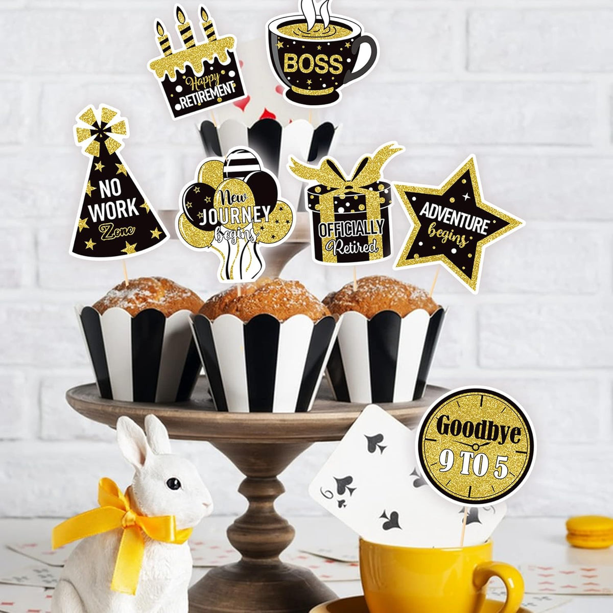 36 Pcs Happy Retirement Cupcake Toppers - NO DIY - Retired Cupcake Picks Retirement Theme Party