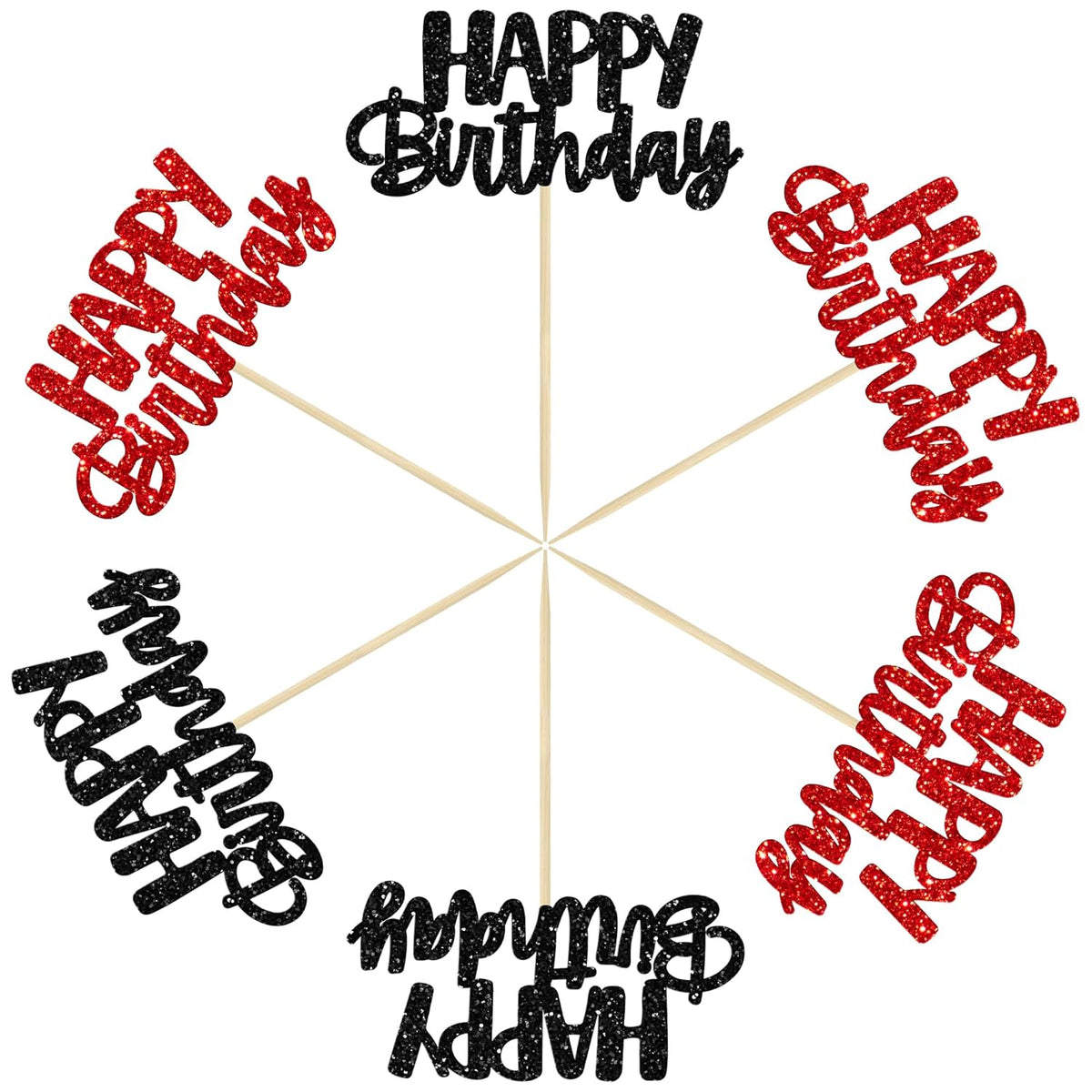 Gyufise 24Pcs Happy Birthday Cupcake Toppers Glitter Birthday Cupcake Food Picks for Celebrating