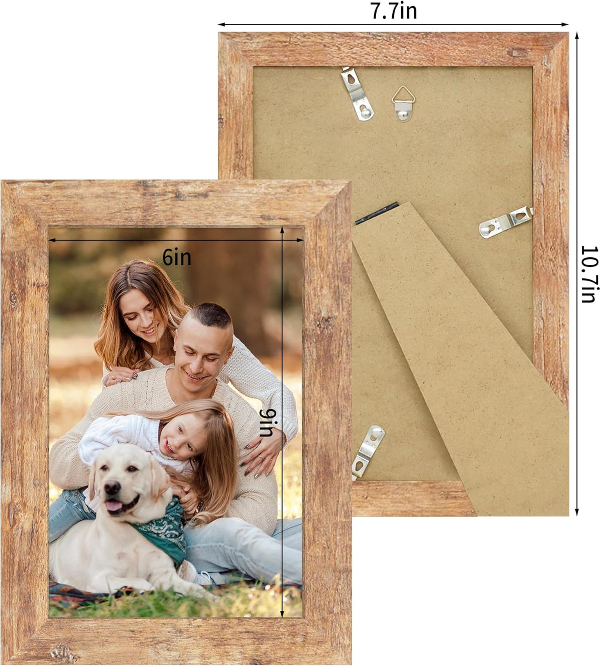 6x9 Picture Frame Set of 4, High Definition Real Glass Rustic Brown Frame, 6 x 9 Wood Photo Frames