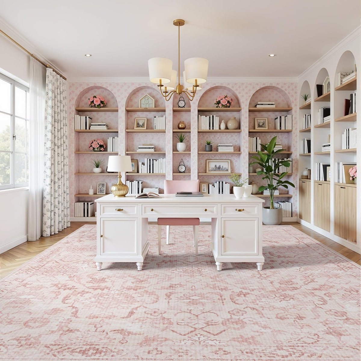 Deerly Pink Area Rugs 10x12 for Living Room Soft Non-Slip, Large Bedroom Rug Vintage Dining Room