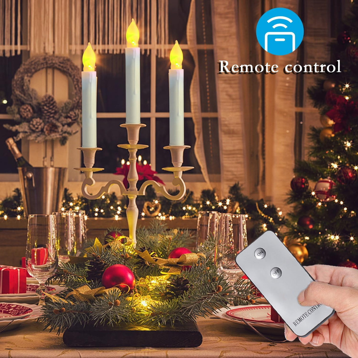 Amagic 12pcs Batteries Operated Taper Candles with Remote, Warm White Flickering Light, Flameless