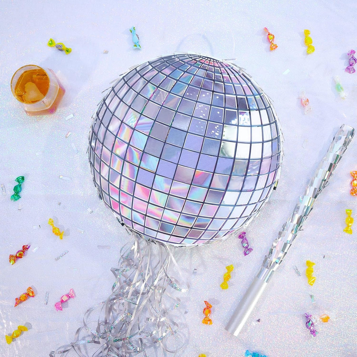 WERNNSAI Disco Ball Piñata - Disco Party Decoration for Adult Birthday Party Supplies Hanging Disco