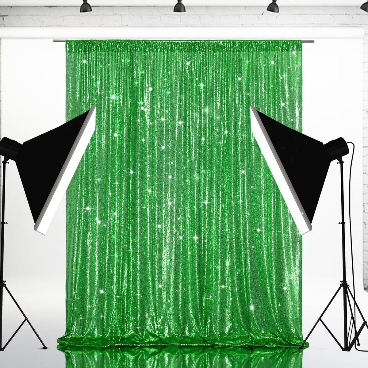 Eternal Beauty Green Sequin Backdrop, 6x8 Ft Glitter Background Curtains for Shimmer Photography