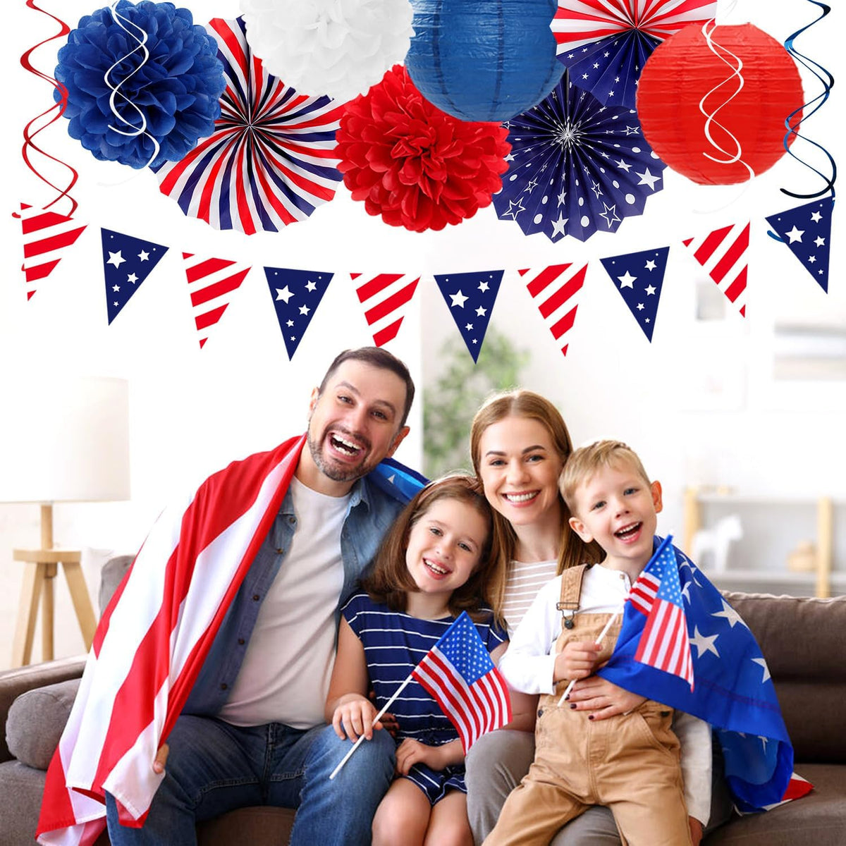 Red-White Blue Memorial-Day Patriotic Decorations - 21pcs 4th Fourth of July Paper Lanterns