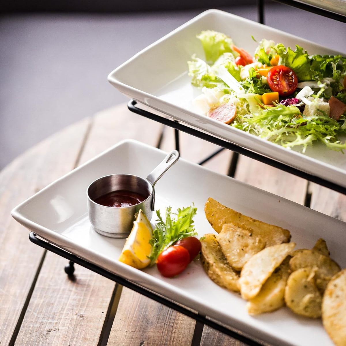 YHOSSEUN 3 Tier Serving Stand Tiered Tray Stand with 3 Porcelain Serving Platters Trays for Dessert