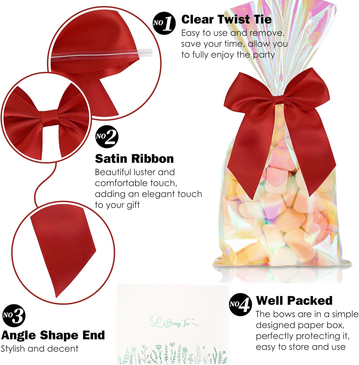4.5" Satin Ribbon Red Bows for Gift Wrapping, Twist Tie Bows, Cute Bows for Crafts, Party Favors