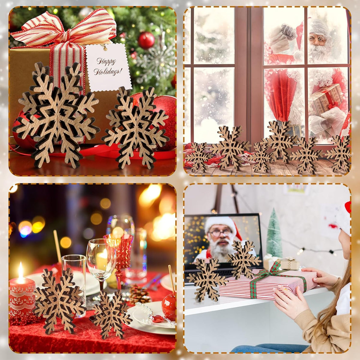 Bucherry 12 Pcs Wooden Snowflake Table Decor 3D Snowflake Tabletop Signs and Centerpiece for