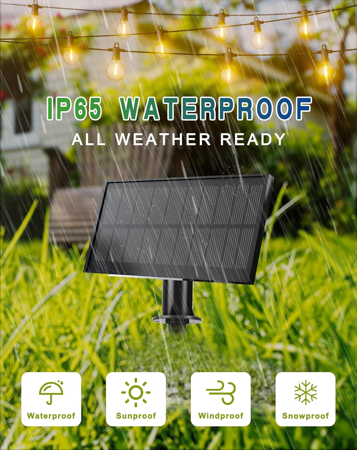 Solar String Lights Outdoor Waterproof 50FT with USB Port and 27 Shatterproof G40 Bulbs(2 Spare)