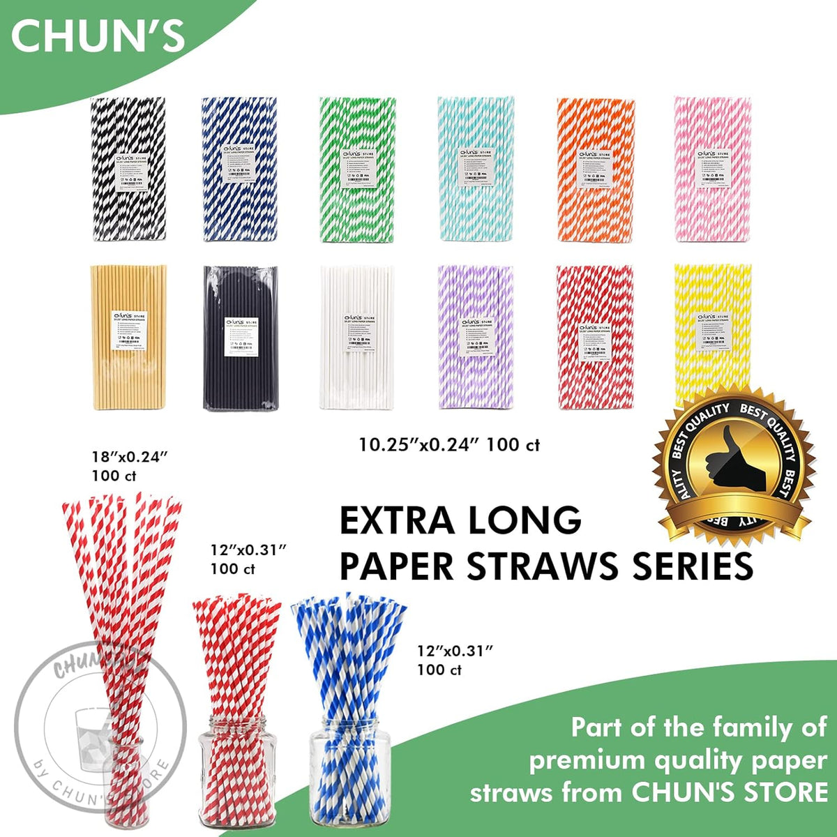12 Inch Disposable Paper Drinking Straws Large and Tall, 8mm Wide - for Long Drinks, Smoothies