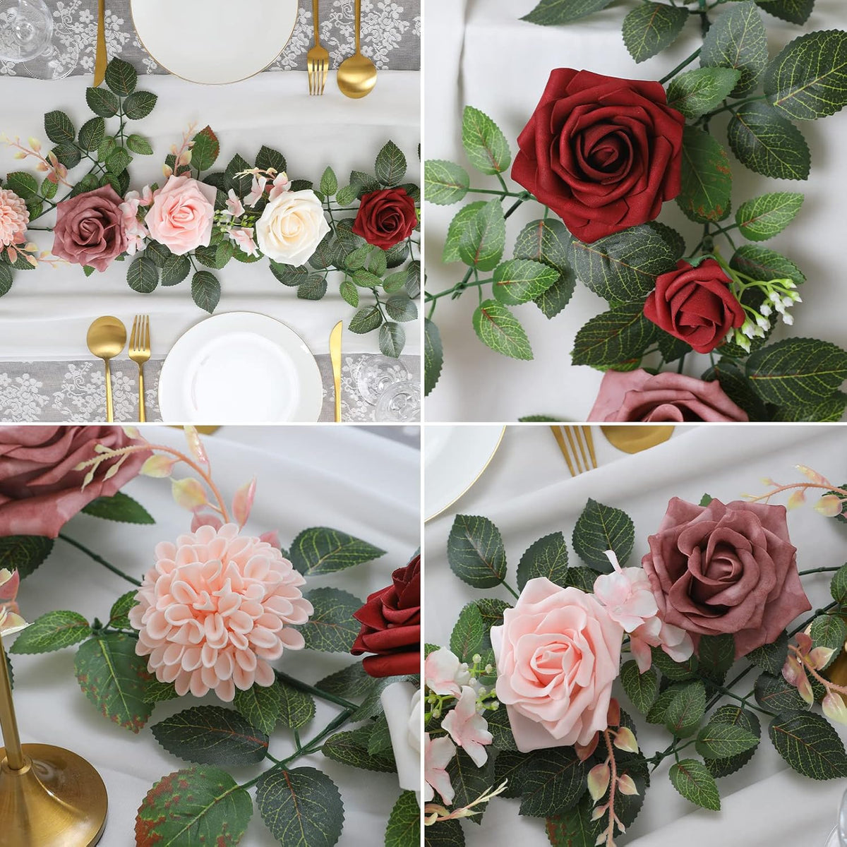 5FT Artificial Rose Flower Burgundy Fake Floral Garland for Wedding Ceremony Backdrop Arch Flowers