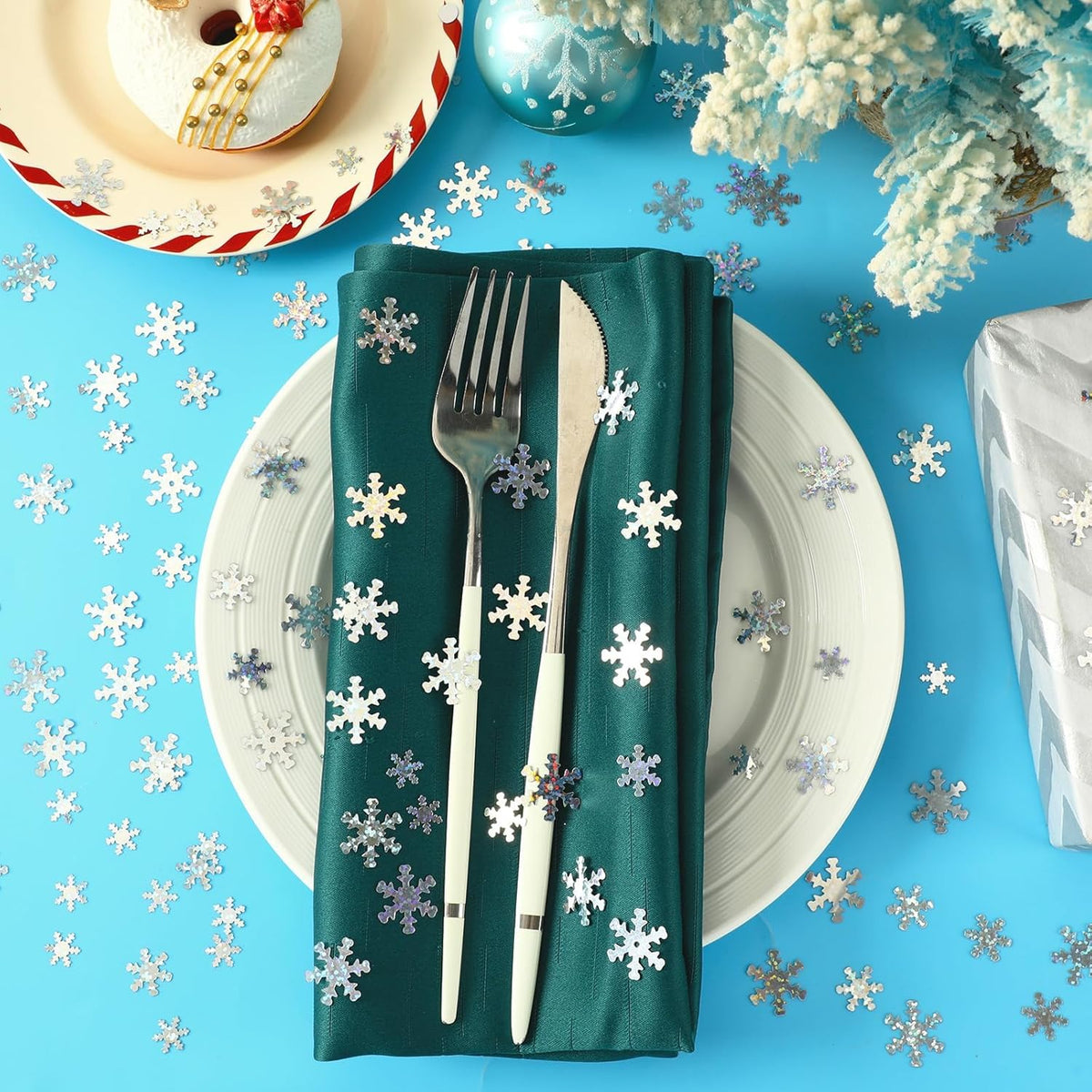 MARFOREVER Christmas Snowflakes Confetti, Winter Glitter Sprinkles Laser Snowflake Frozen Table
