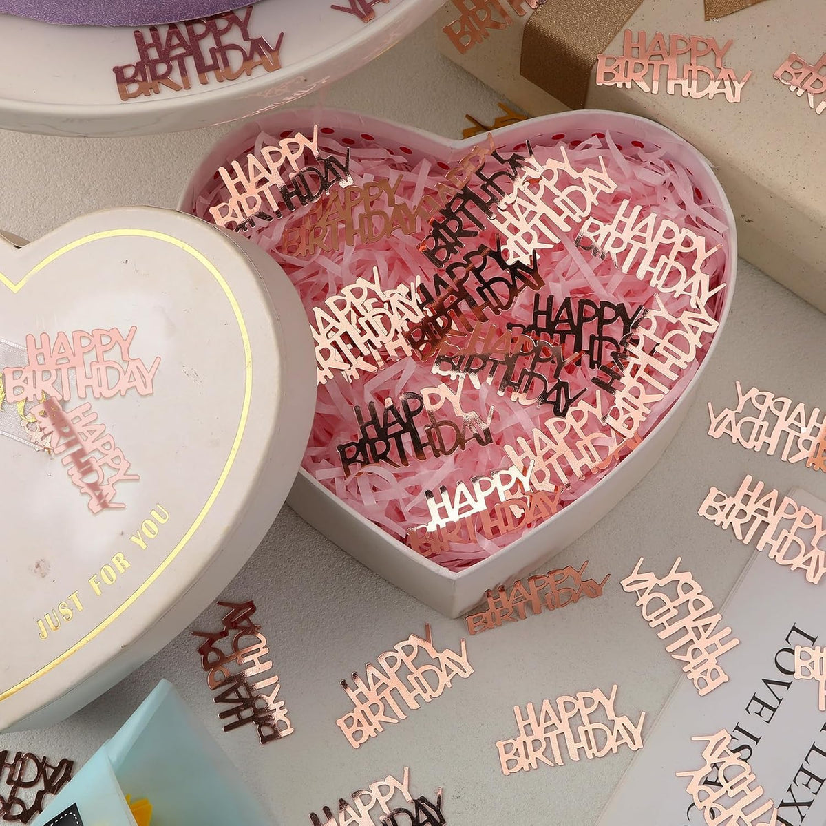 MARFOREVER Rose Gold Happy Birthday Glitter Confetti, Birthday Party Metallic Foil Table Confetti