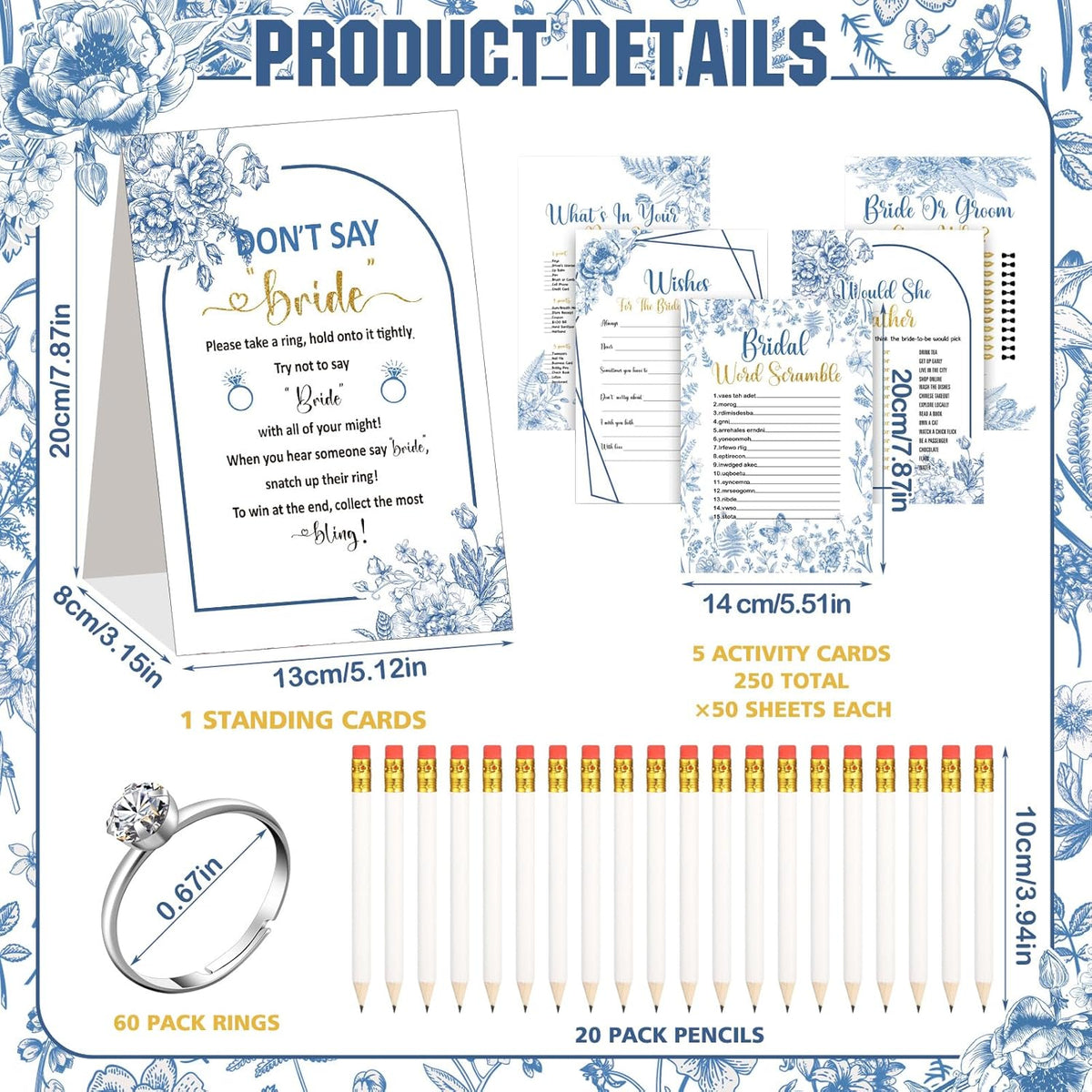 Estune 331 Pcs Bridal Shower Games Supplies, 5 Sets 250 Pcs Wedding Games Cards, 60 Pcs Rings, 20