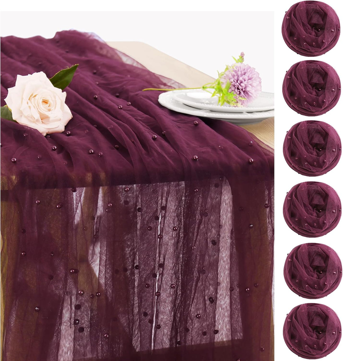 Set of 6 Pearl Table Runner 29 x 120 Inch Tulle Fabric Lace Table Runners Boho Rustic Tablecloth