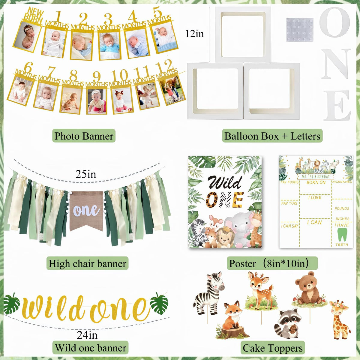 Daidle Wild One Birthday Decorations, 132Pcs Safari 1st Birthday Party Kit