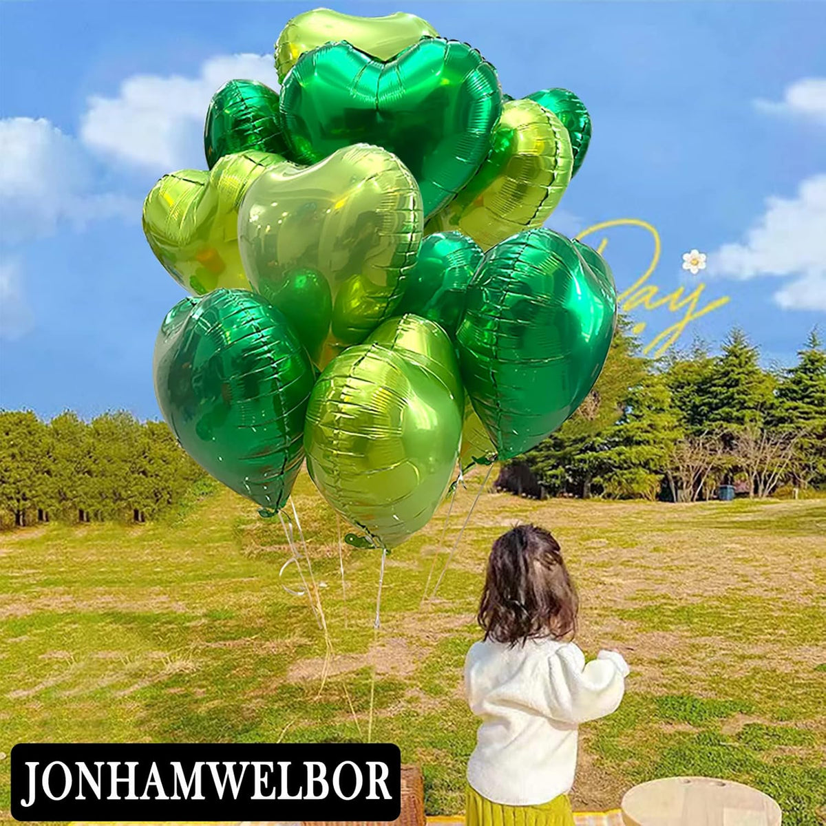 Jonhamwelbor 20Pcs 18 inch Green Foil Mylar Heart Shape Balloons Decorations Valentines Birthday