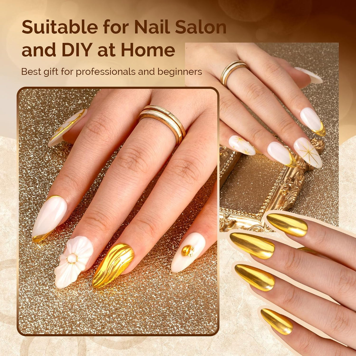 MelodySusie Gold Chrome Nail Powder for Gel Nails,Metallic Mirror Effect Pigment Stylish and