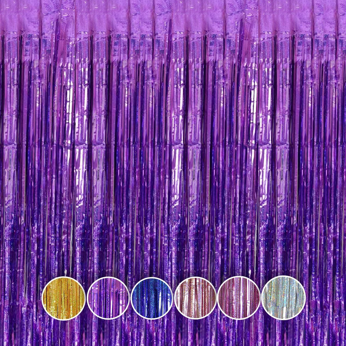 QRabbit 4 Pack Purple Tinsel Foil Fringe Curtains - 3.3x6.6 Ft Metallic Party Streamers Backdrop