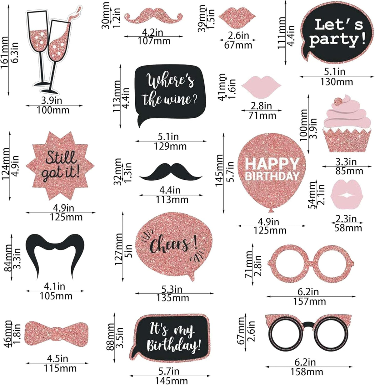 Party Birthday Photo Booth Props, 30Pcs Set of Happy Birthday Selfie Party Supplies with Real