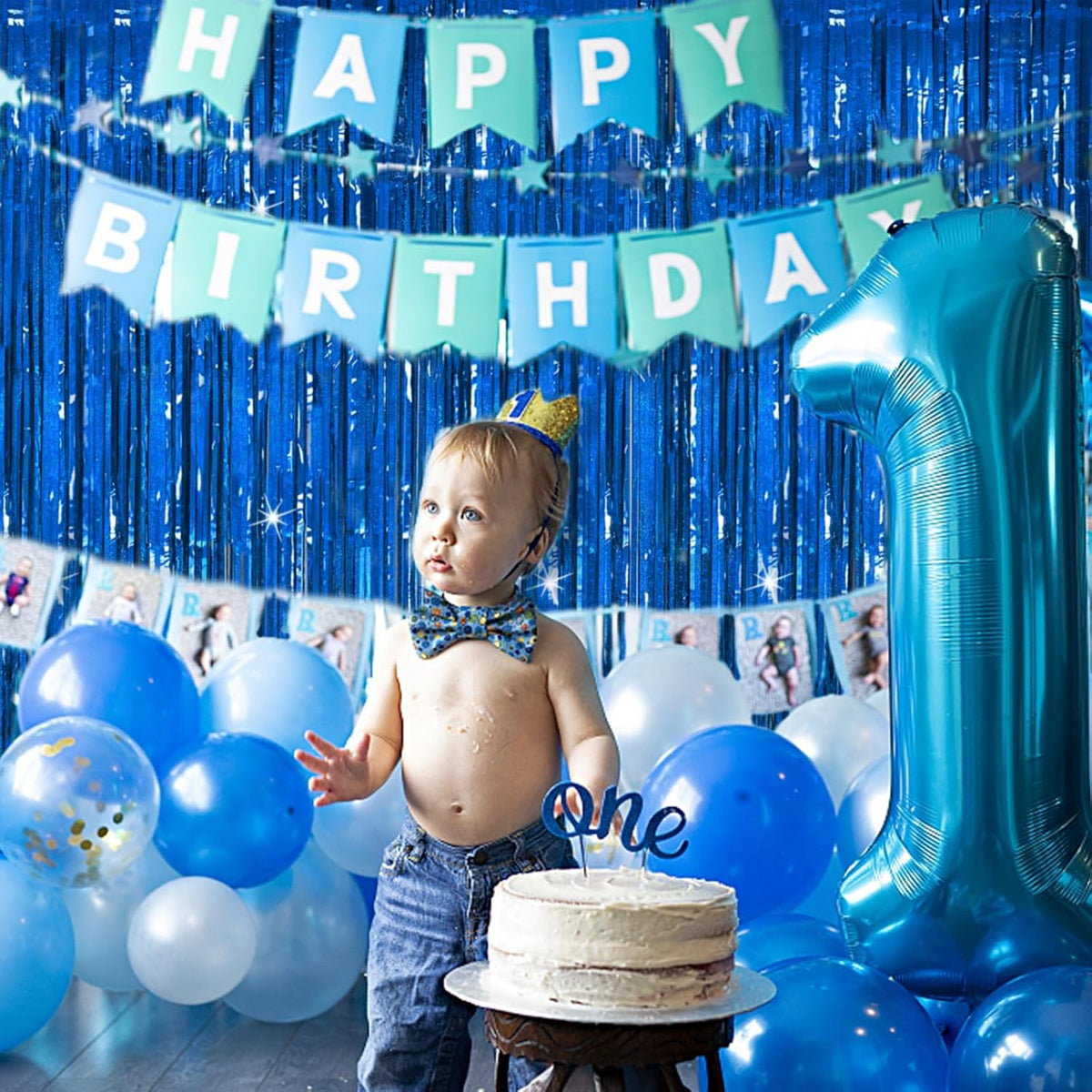 Tinsel Curtain Party Backdrop Blue Birthday Party Decorations 2 Packs Glitter Foil Fringe Curtain