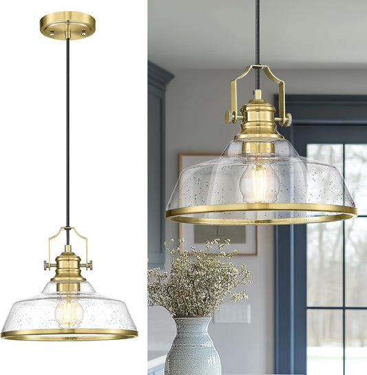 kudos Gold Pendant Lights Kitchen Island, Farmhouse Gold Seeded Glass Pendant Light, Kitchen Island