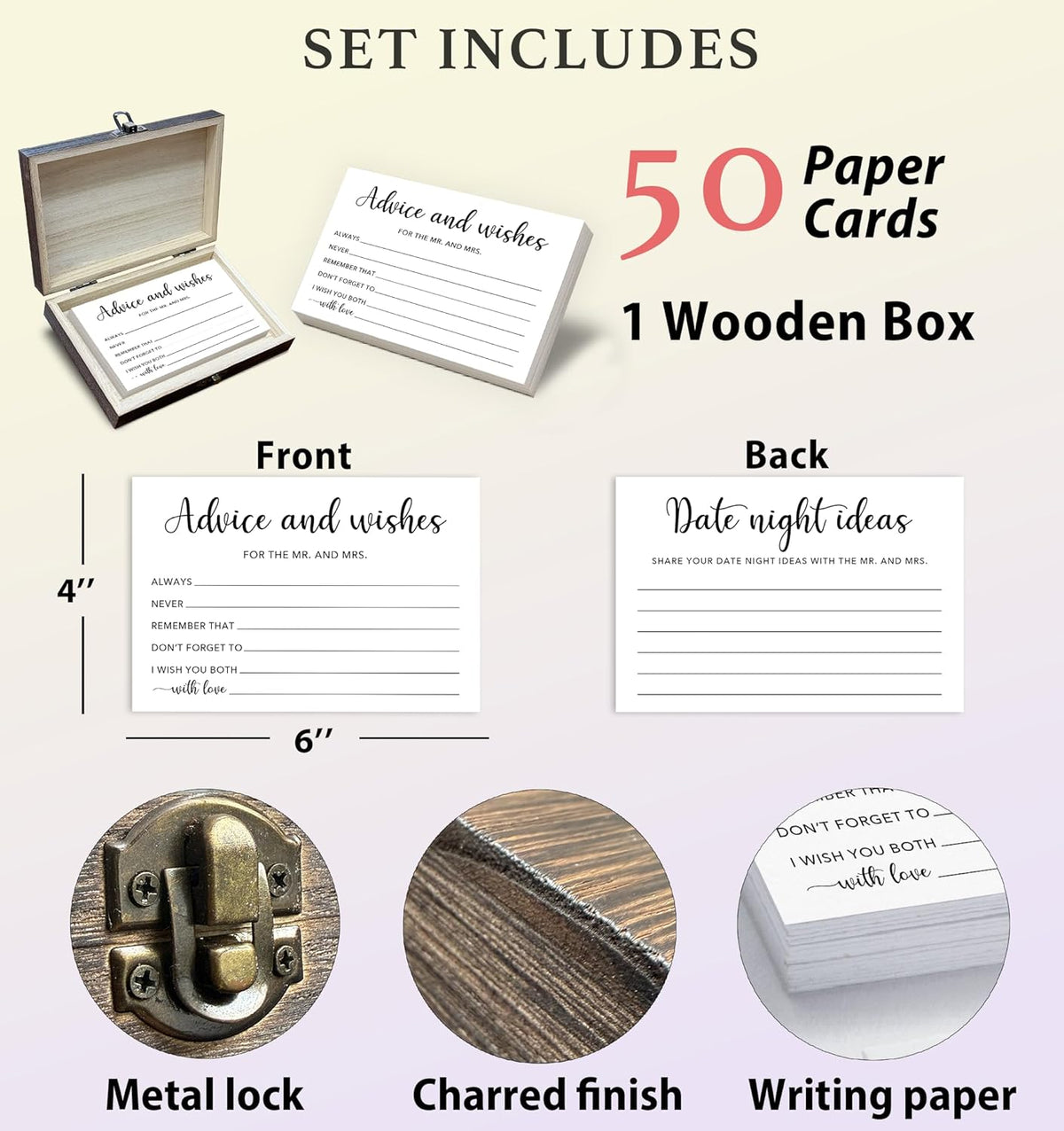 Advice and Wishes for the Mr and Mrs Box - 50 Pcs Wedding Advice Cards Bridal Shower Game Cards
