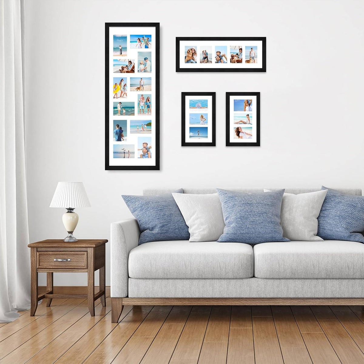 8x20 Picture Frame Set of 2, Rustic Black Wood Frame with Tempered Glass Collage Frame, Display