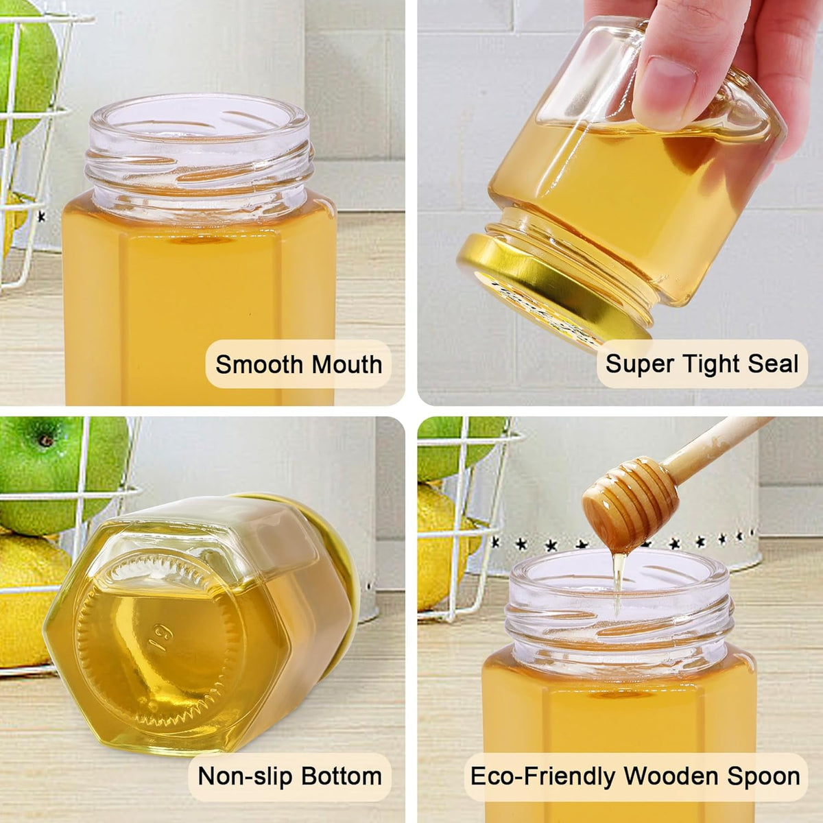 Aliggbent 70 Pack Small Honey Jars for Party Favors in Bulk, 3 oz Mini Hexagon Glass Honey Jars