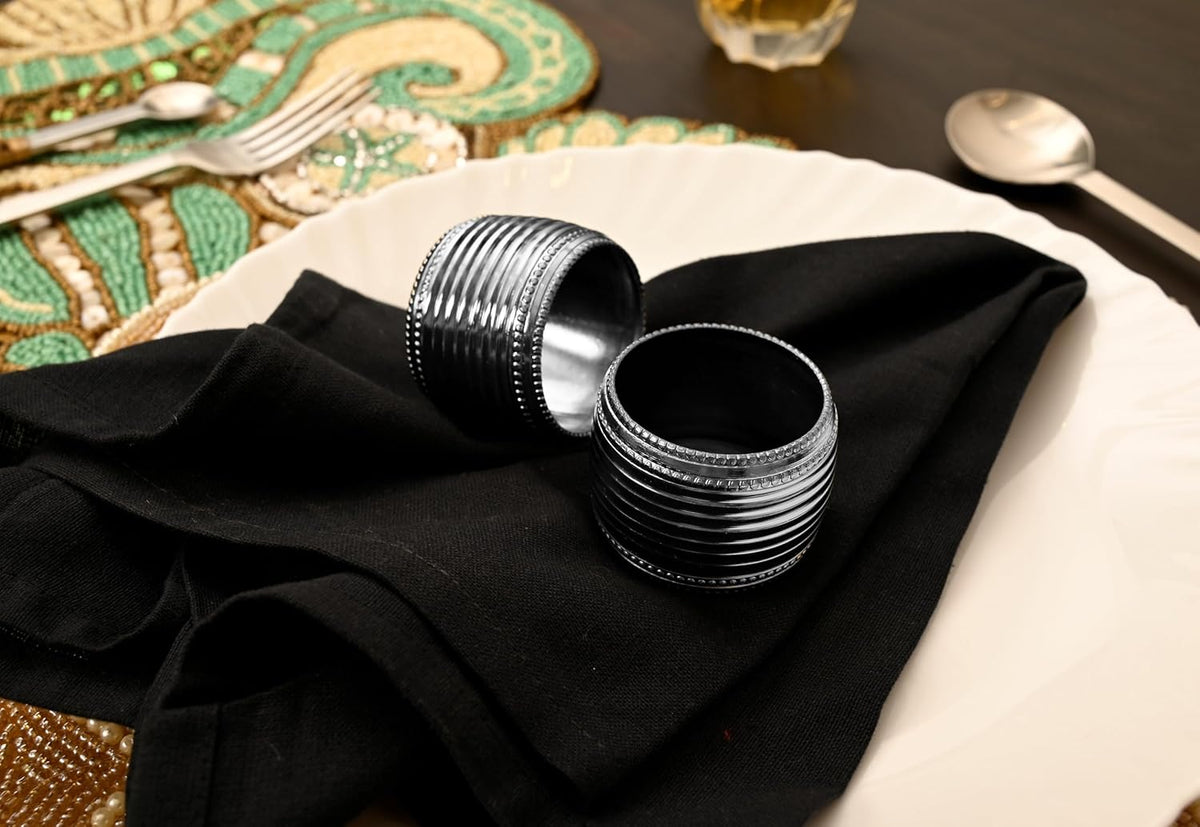 Silver Napkin Rings Set of 12, Beaded Napkin Rings - Rust Resistant, Durable Heavy Duty Napkin