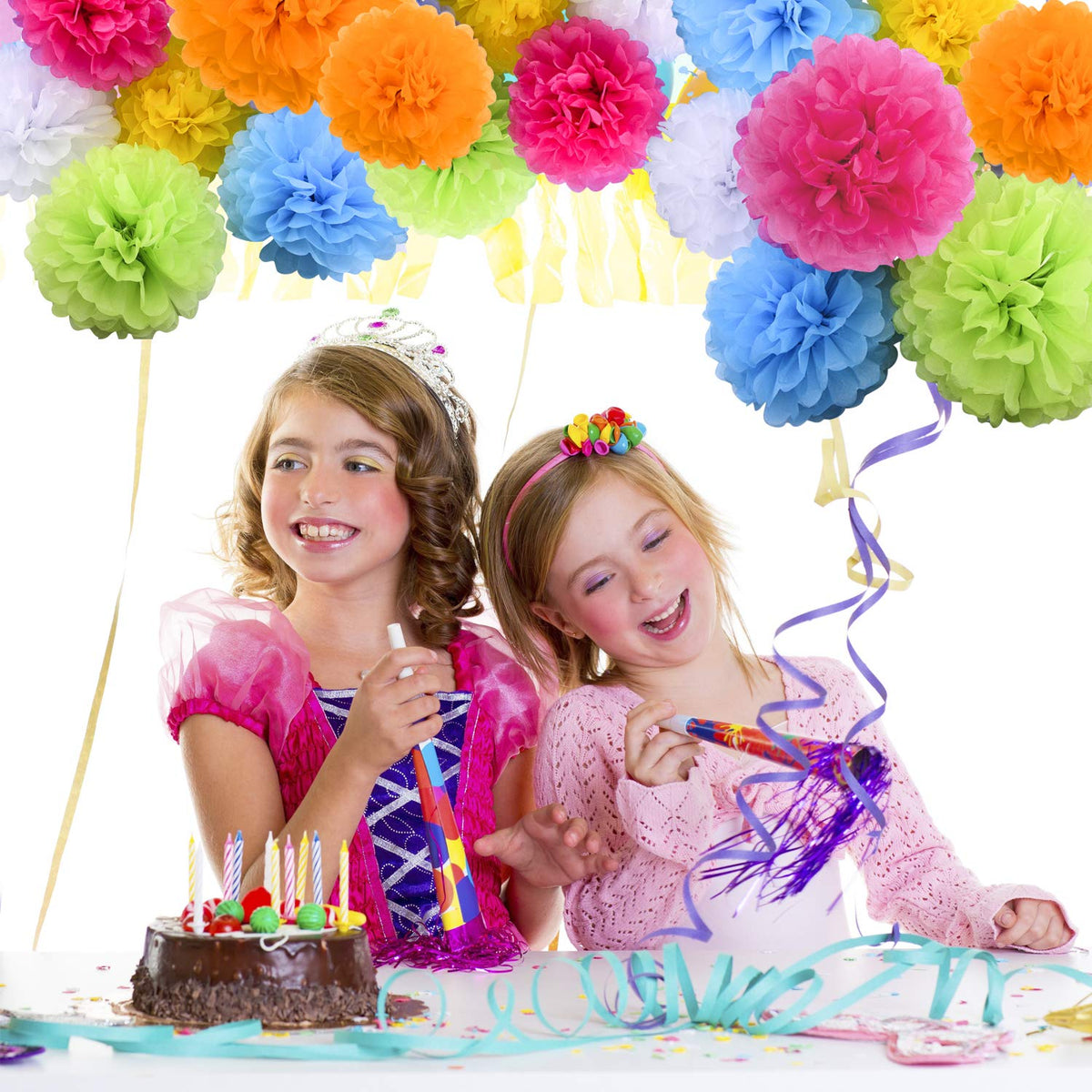 Livder Paper Flowers Bright Colorful Tissue Paper Pom Poms for Party Birthday Wedding Christmas