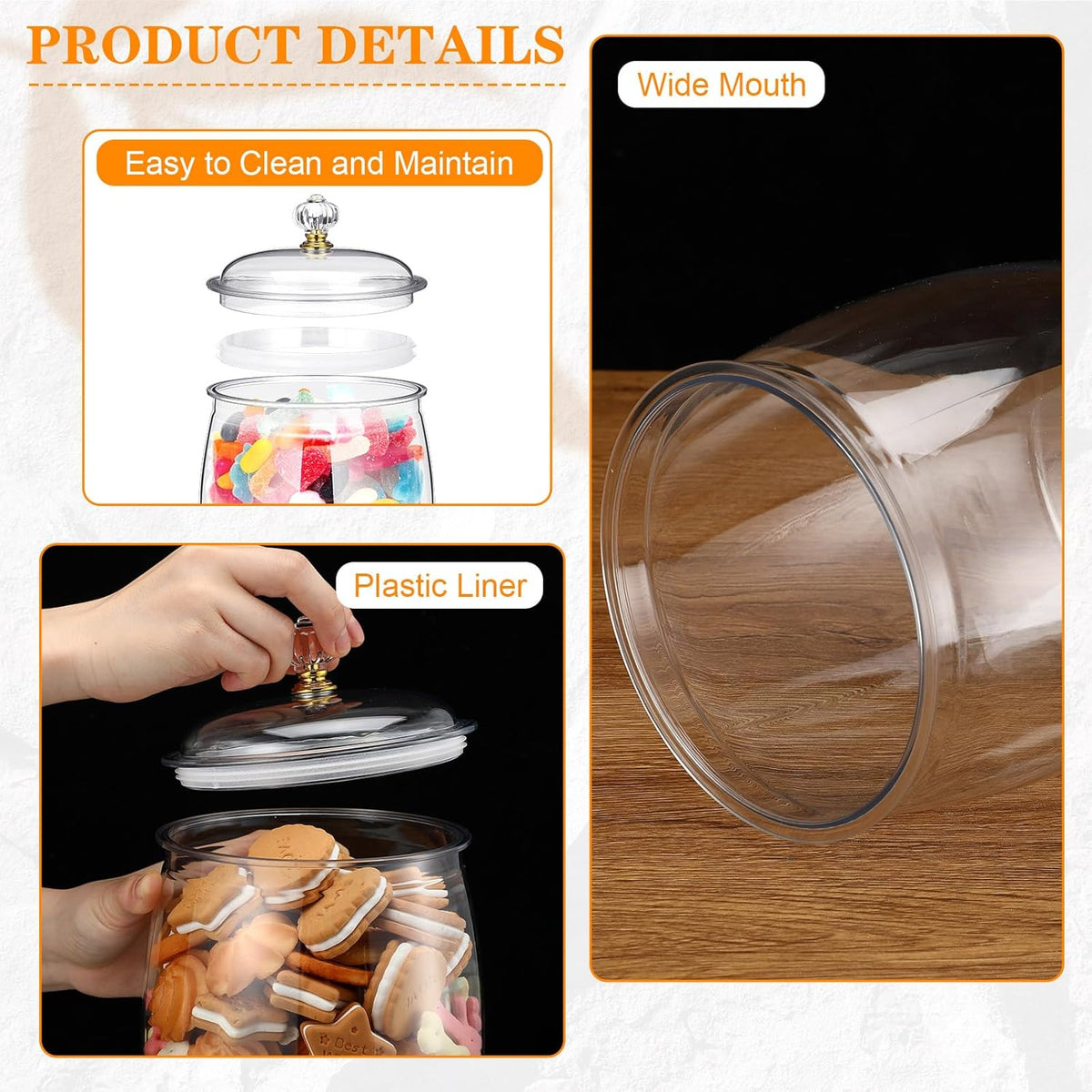 Nuogo 4 Pcs Plastic Candy and Cookie Jars with Lids Clear Cookie Container Candy Jars Large