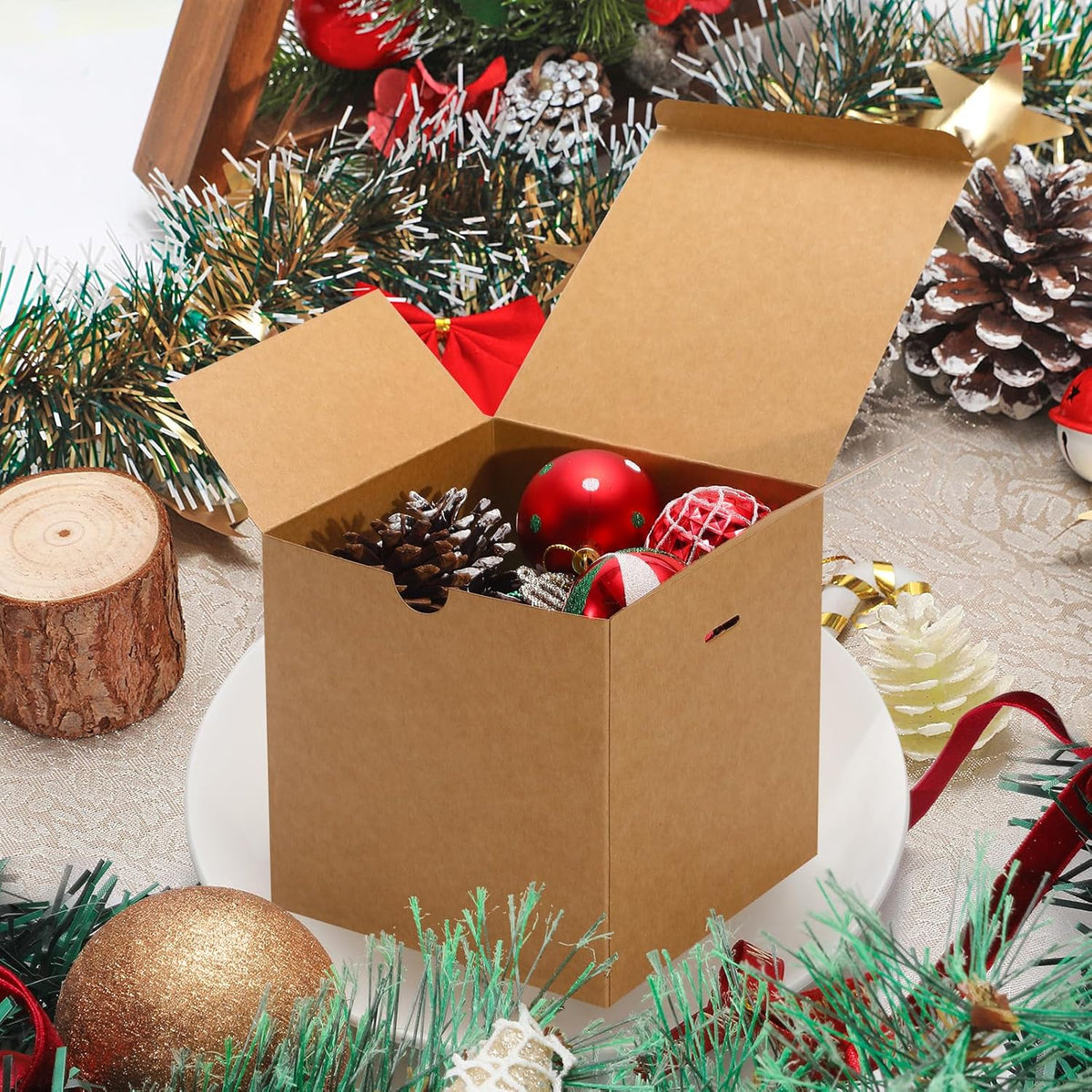 DOYIDE 20 Pack Small Gift Boxes, 6x6x6 Inch Brown Elegant Paper Boxes with Ribbons, Christmas Gift