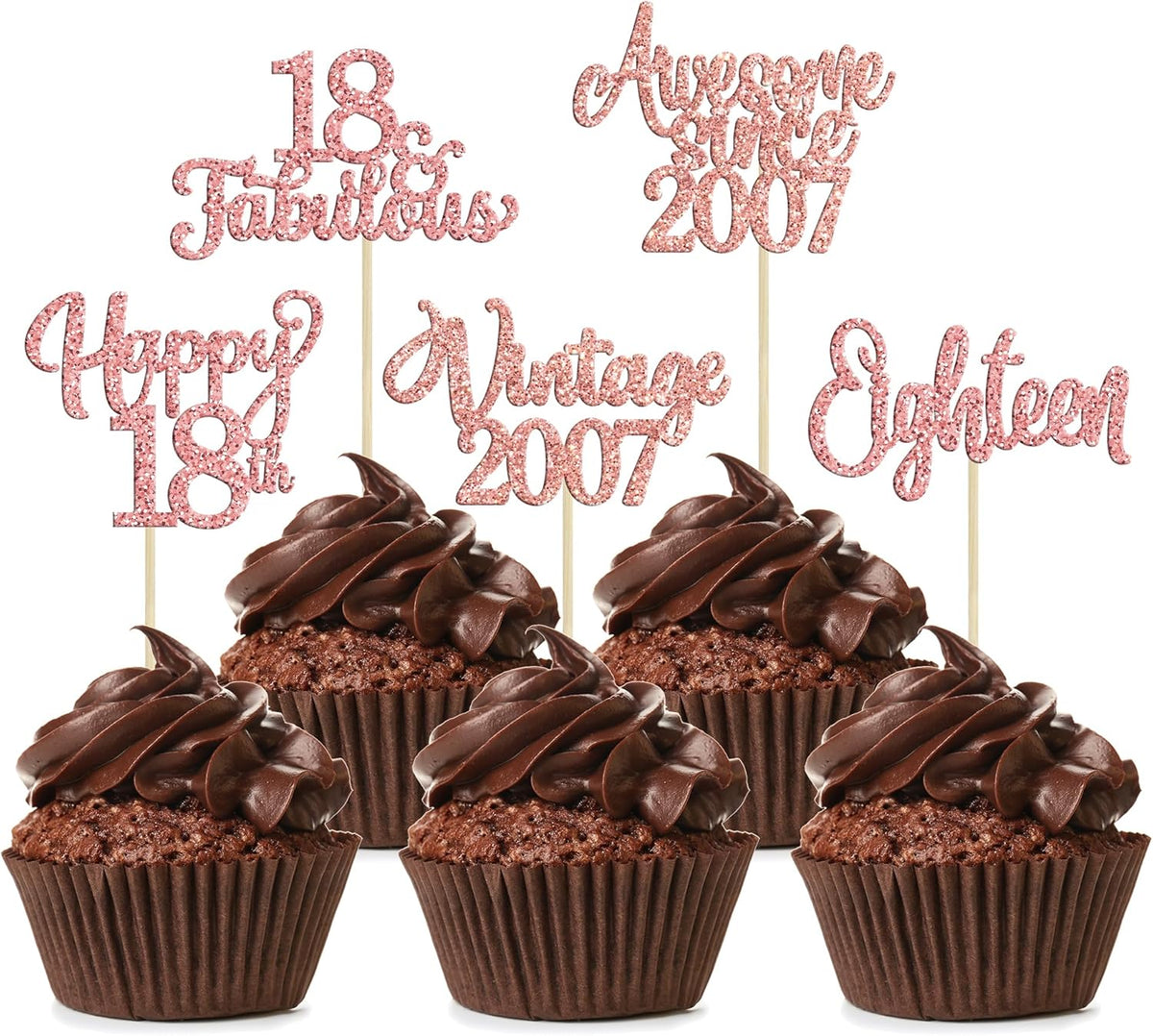 30Pcs Vintage 2007 Cupcake Toppers Glitter Eighteen 18 Fabulous Happy 18th Birthday Cupcake Picks
