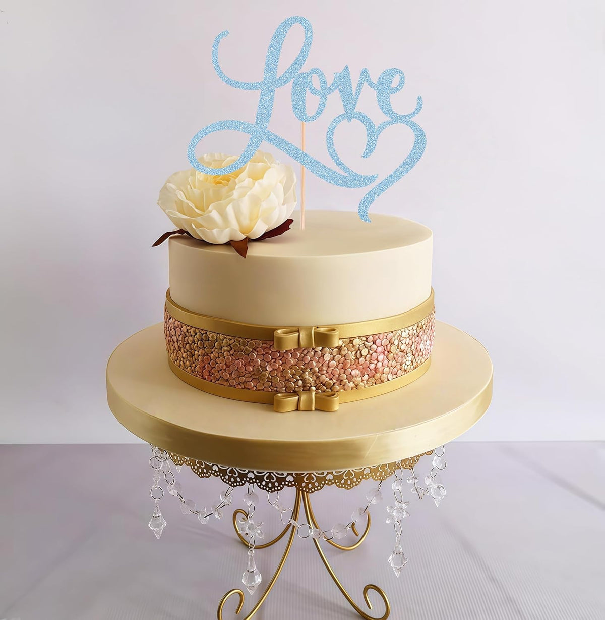 Love Cake Topper - Light Blue Glitter Paper Wedding Cake Decoration Supplies, Perfect for Bridal