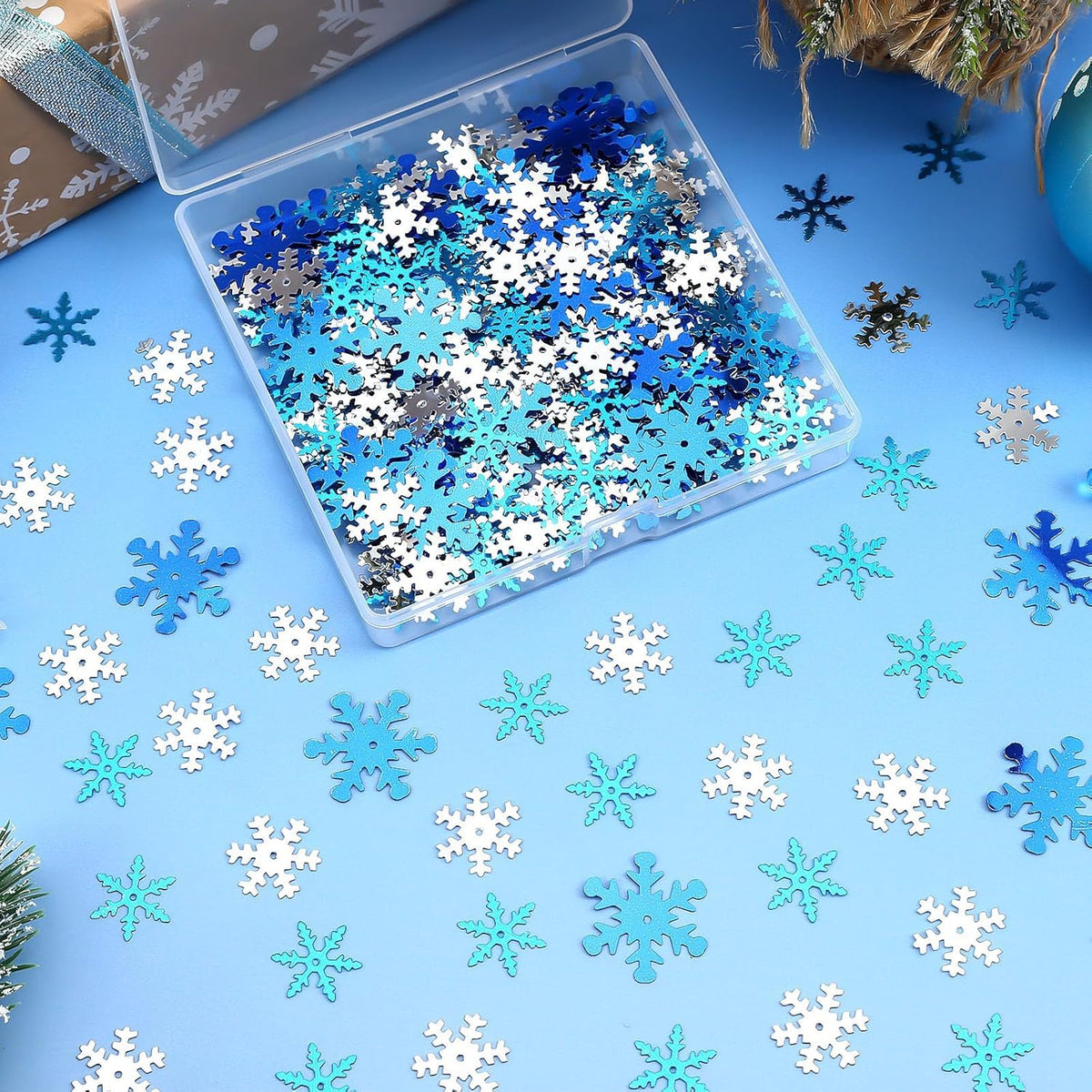 MARFOREVER Snowflake Glitter Confetti Decorations, Christmas Snowflake Metallic Foil Confetti