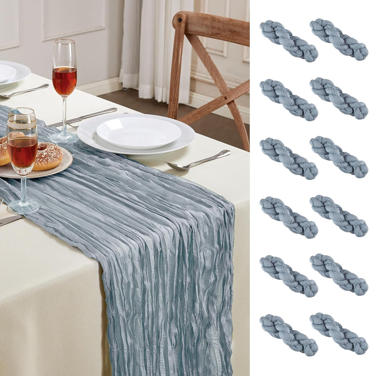 12 Pack Dusty Blue Cheesecloth Table Runner 10FT Long Boho Gauze Table Runner Rustic Sheer Runner