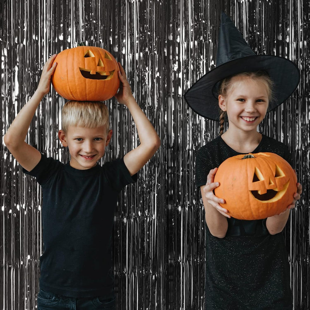 10 Pack Black Backdrop Curtain 3.2ft x 8.2ft Metallic Tinsel Foil Fringe Curtains Photo Booth
