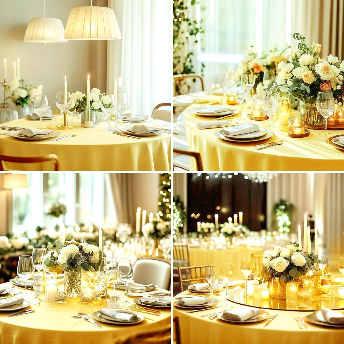 Round Tablecloth 120 Inch 2 Pack Yellow Tablecloths Washable Decorative Linen Polyester Table