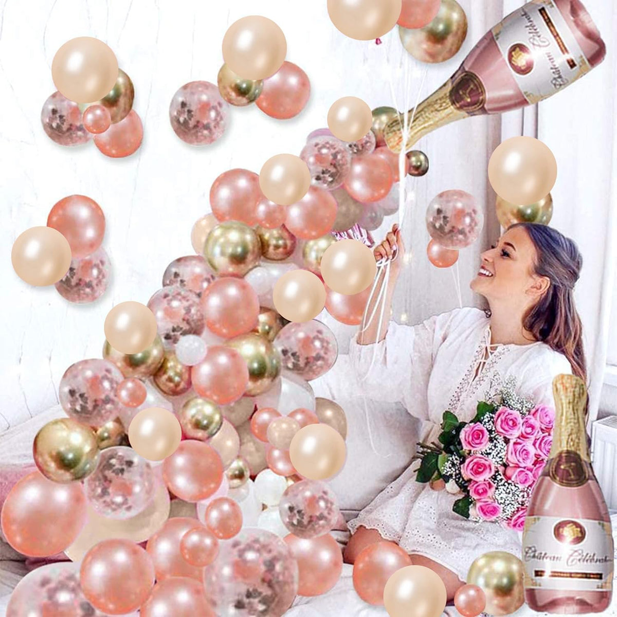 Rose Gold Balloons, 60PCS 12inch Rose Gold White Champagne Latex Balloon Confetti Balloons with