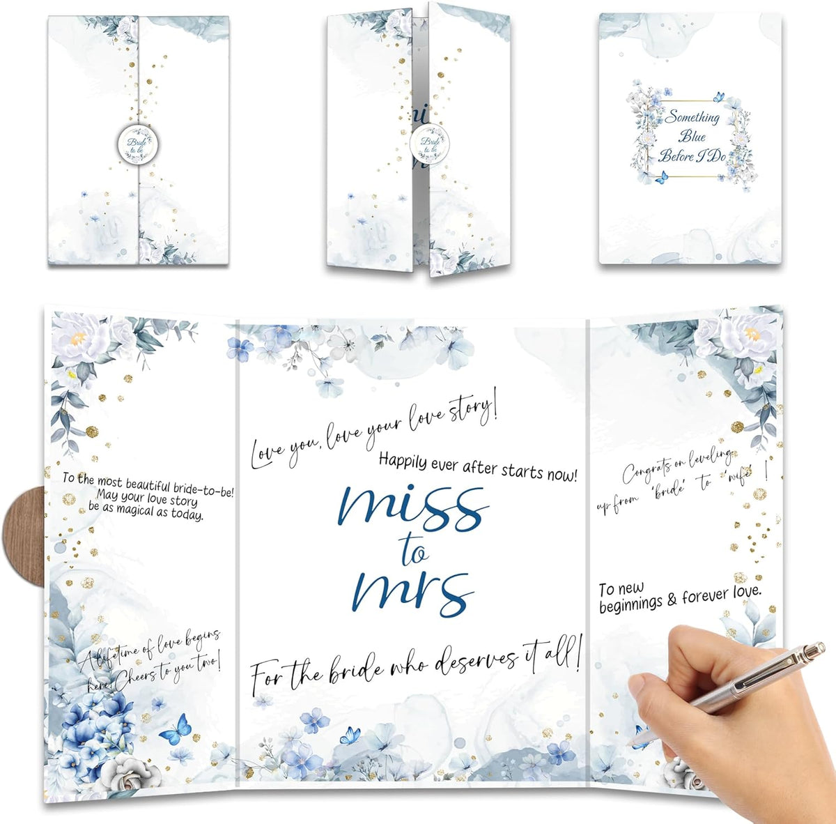 Blue Flowers Bridal Shower Decorations - 18 ''x12'' Bride-to-Be Signature Guest Book Alternative